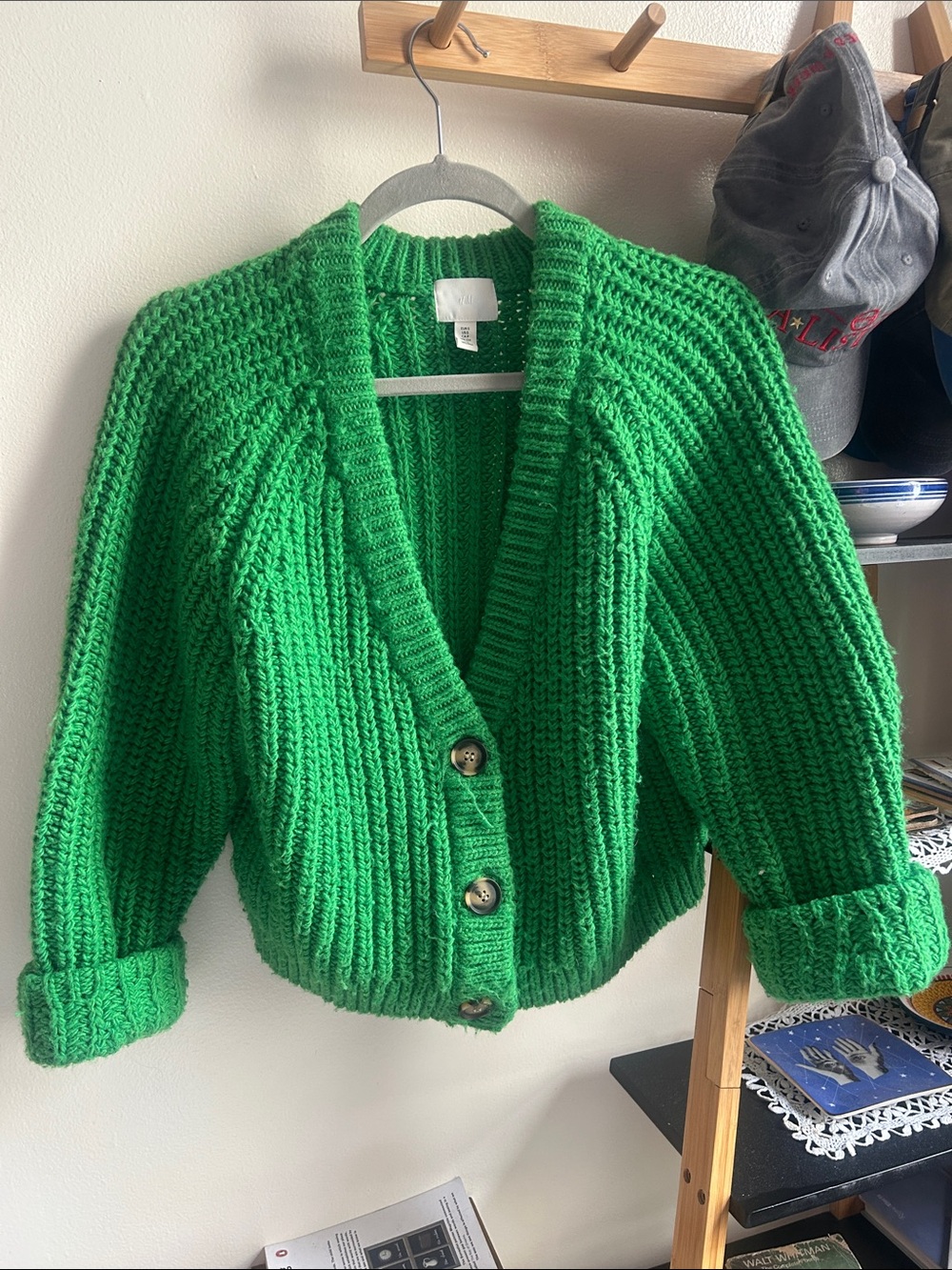 Swedish H&M Bright Green Chunky V-Neck Cardigan - Picture 1 of 5
